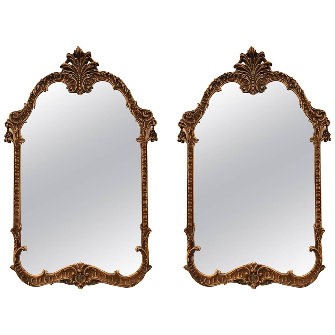 Pair of Italian Gilt and Distressed Decorated Italian Wooden Mirrors