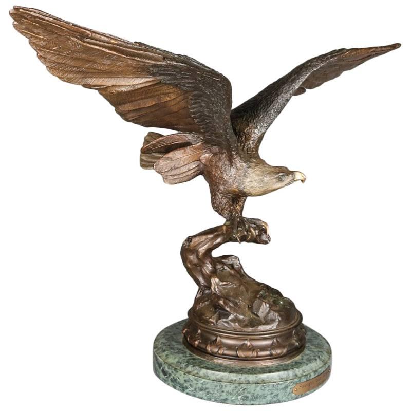 Large Figural Bronze Sculpture "Strength and Honor" After Jules Moigniez, Eagle