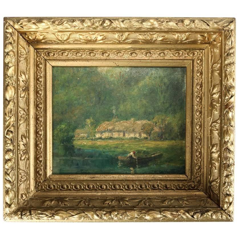 Antique Oil on Canvas New Hope School Impressionist Painting, Lake Scene
