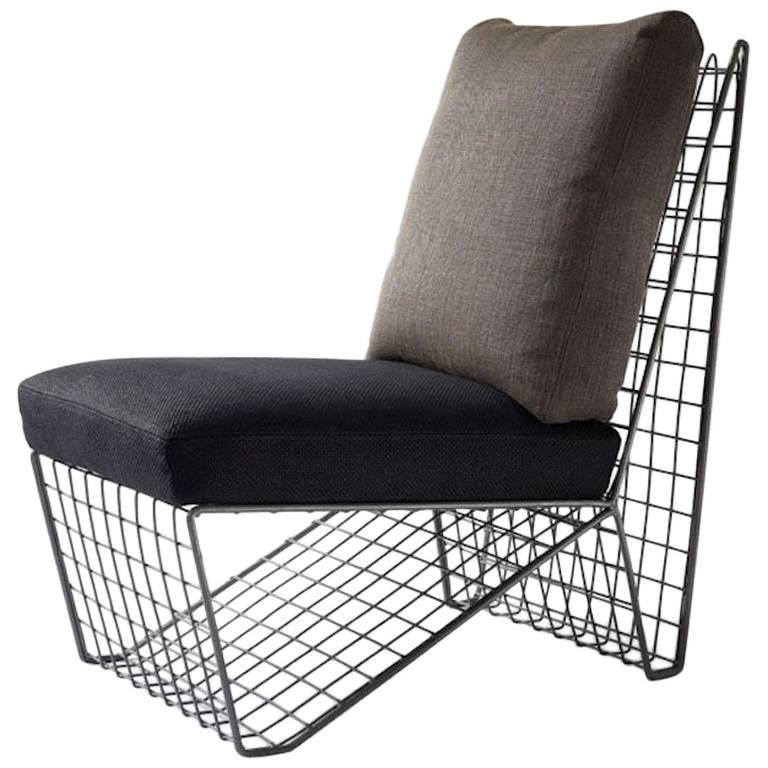 Vintage Gridded Wire Frame Slipper Chair, USA 1970's For Sale