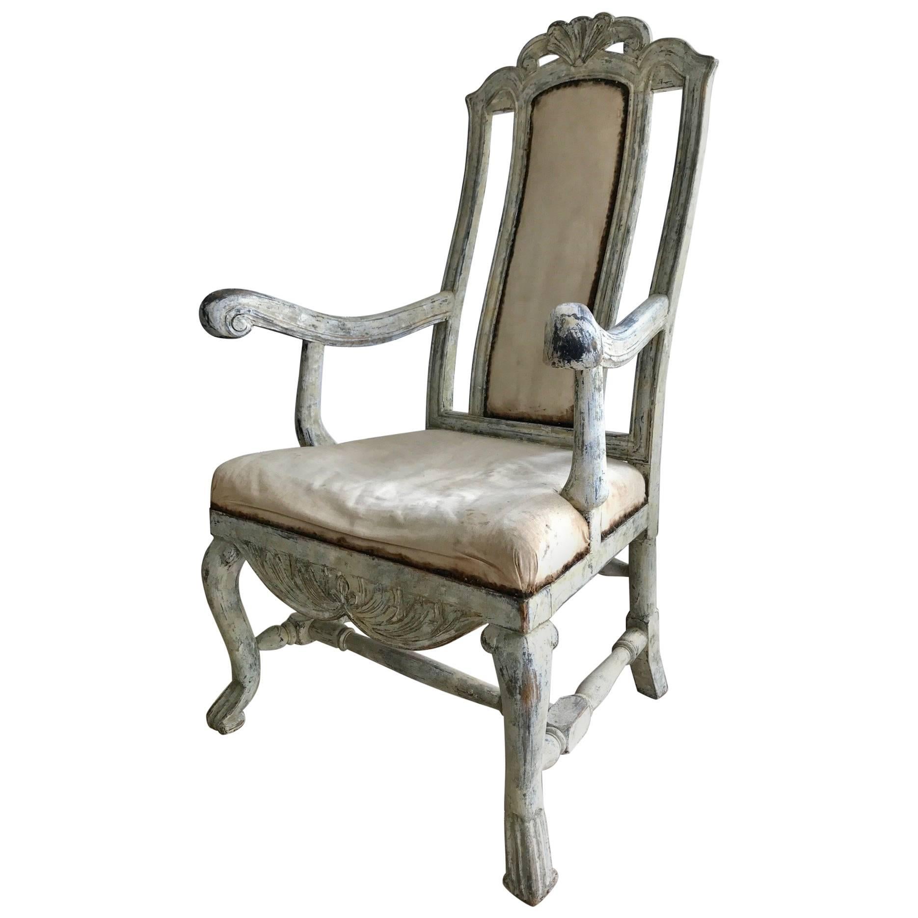 Swedish Baroque Armchair in Original Paint For Sale