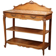 19th Century French Louis XV Carved Walnut Three-Tier Console with Marble Top