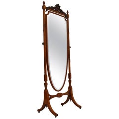 Antique Edwardian Satin Wood Cheval Mirror