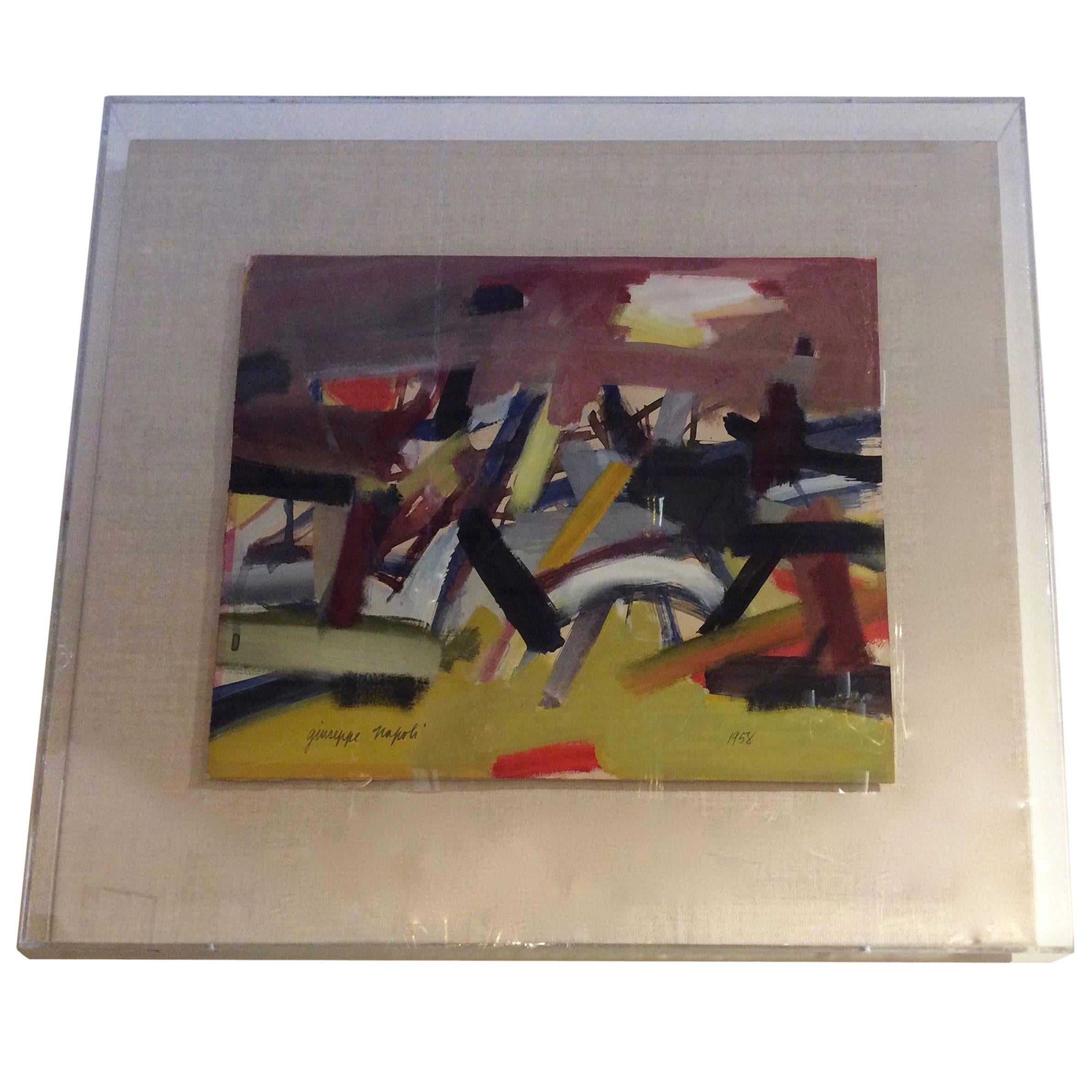 Mid-Century Modern Abstract Painting Signed by Giuseppe Napoli, Dated 1958 For Sale