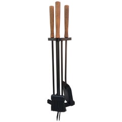American Modern Iron and Wood Fireplace Tools