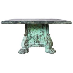 1920s Cast Bronze Claw Feet Table with Marble Top