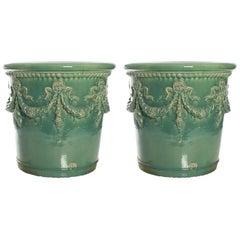 Pair of Large Glazed Ceramic Urns