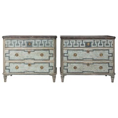 Pair of Blue Gustavian Style Commodes