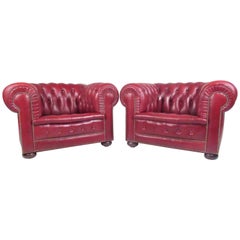 Pair of Vintage Leather Chesterfield Club Chairs