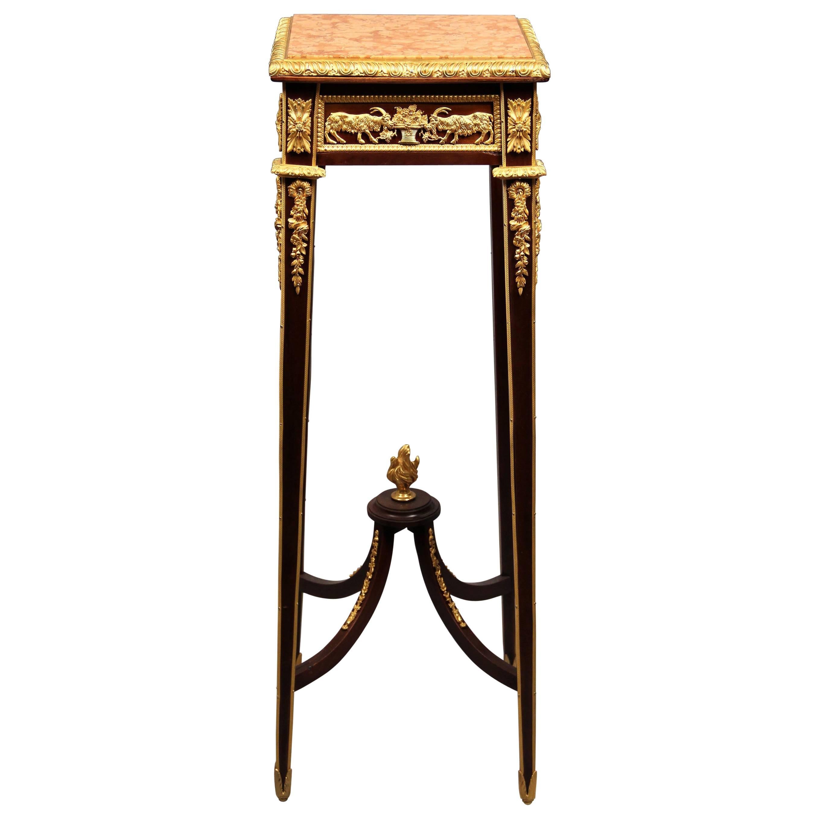 Very Fine Late 19th Century Gilt Bronze-Mounted Marble-Top Pedestal