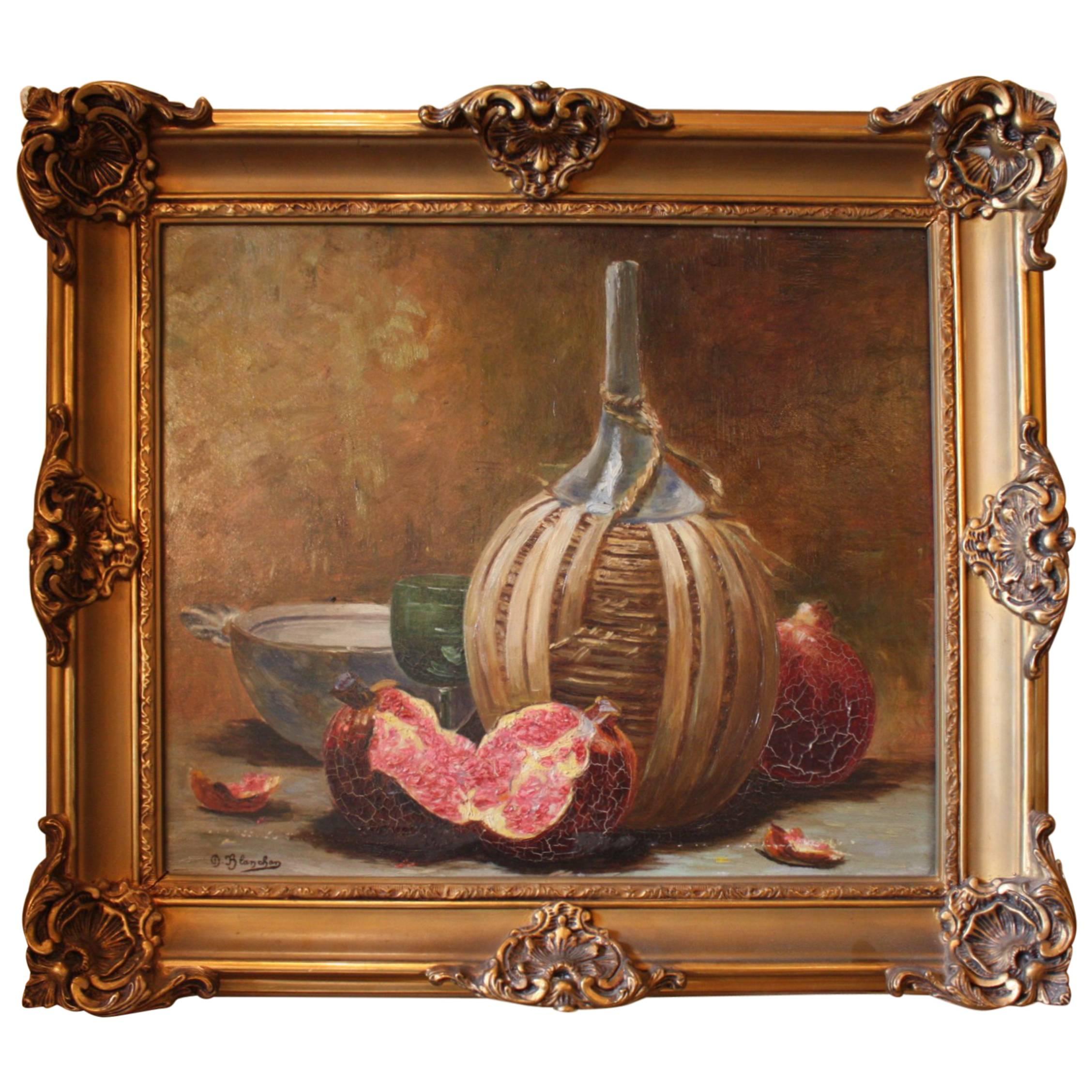 19th Century, Gilt Framed and Signed French Still Life Oil Painting on Canvas For Sale