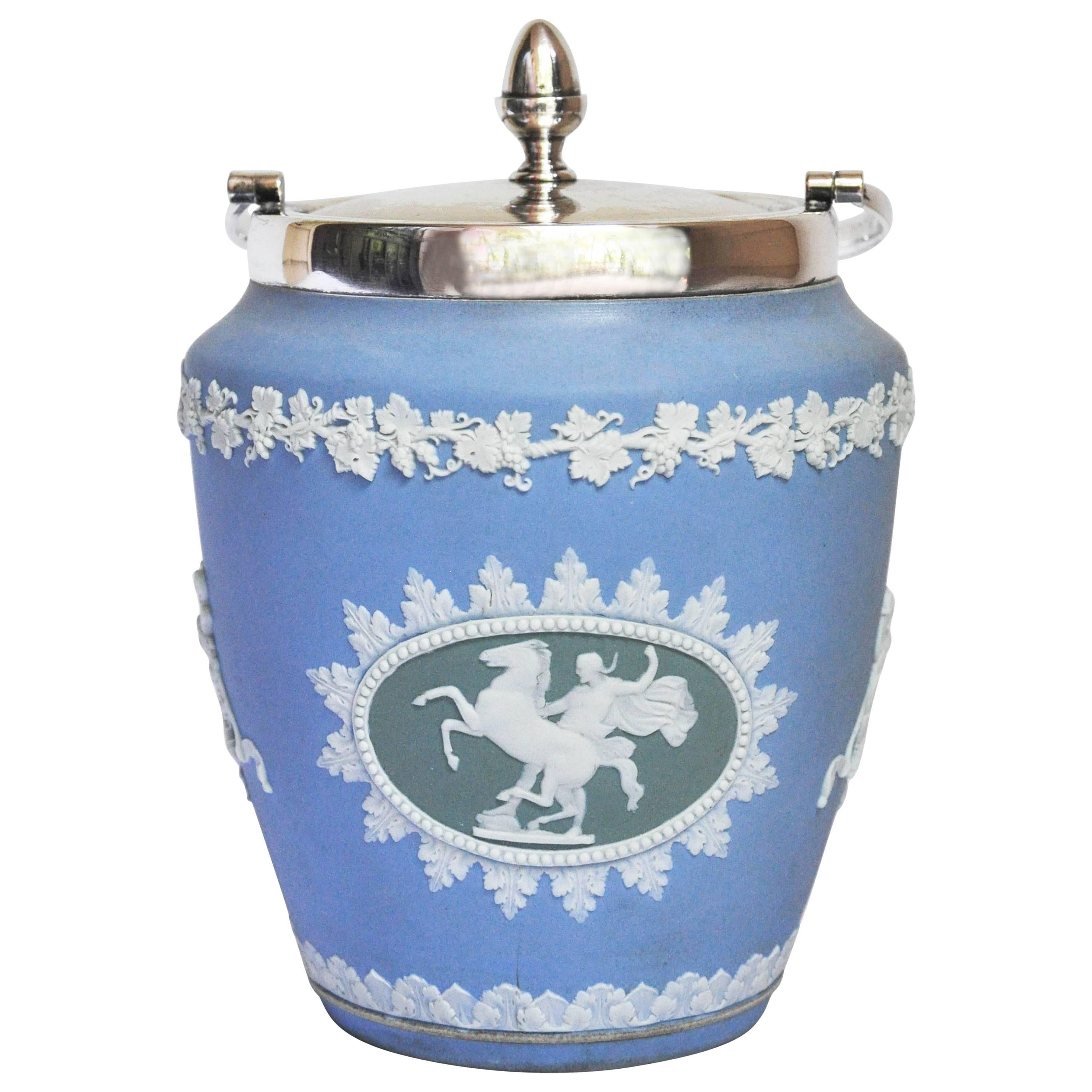 Tri Colored Wedgewood Biscuit Jar For Sale