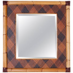 Vintage Wicker Plaid and Bamboo Wall Mirror