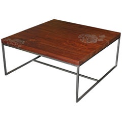 Peter Sandback Modernist Low Square Inlaid Nail Table in Walnut and Steel
