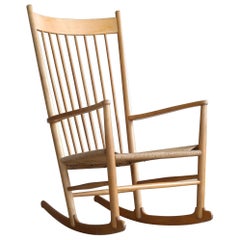 Hans Wegner J16 Rocking Chair in Beech and Papercord Made for FDB Møbler