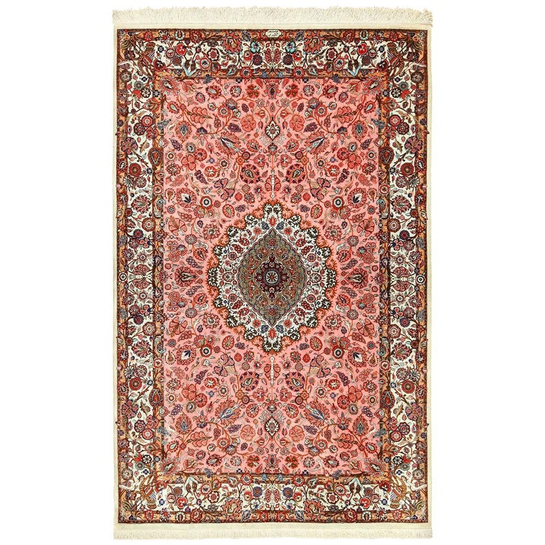 Small Size Fine Silk Qum Persian Rug For Sale at 1stdibs