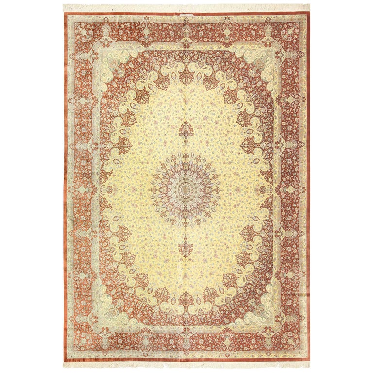 Silk Room Size Persian Qum Rug For Sale at 1stdibs