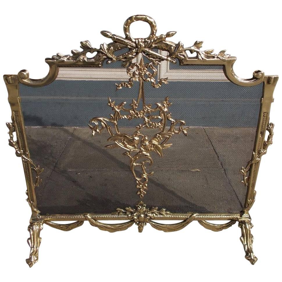 French Brass Laurel Wreath and Dove Decorative Swag Fire Place Screen. C. 1820 