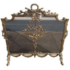 Antique French Brass Laurel Wreath and Dove Decorative Swag Fire Place Screen. C. 1820 