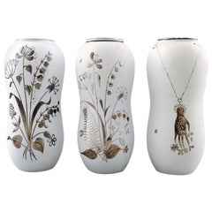 Stig Lindberg, Three Vases, "Grazia", White Glazed, with Silver Decoration