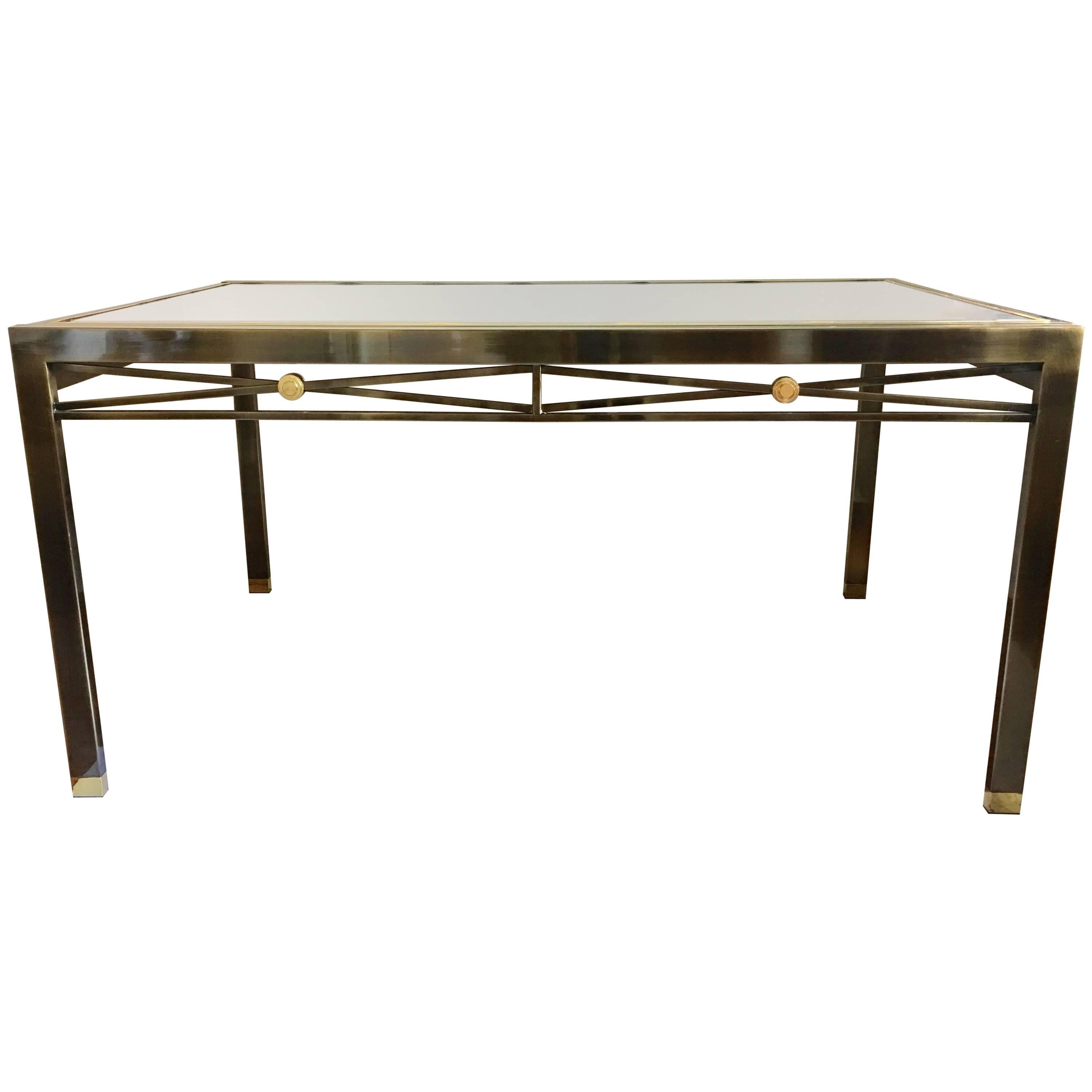 Mixed Metal Brass and Glass Extension Dining Table, Mastercraft Directoire Style
