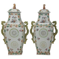 Antique 18th Century Chinese Export Famille Rose Vases, circa 1750