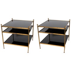 Pair of Maison Jansen Black Smoked Glass End Tables