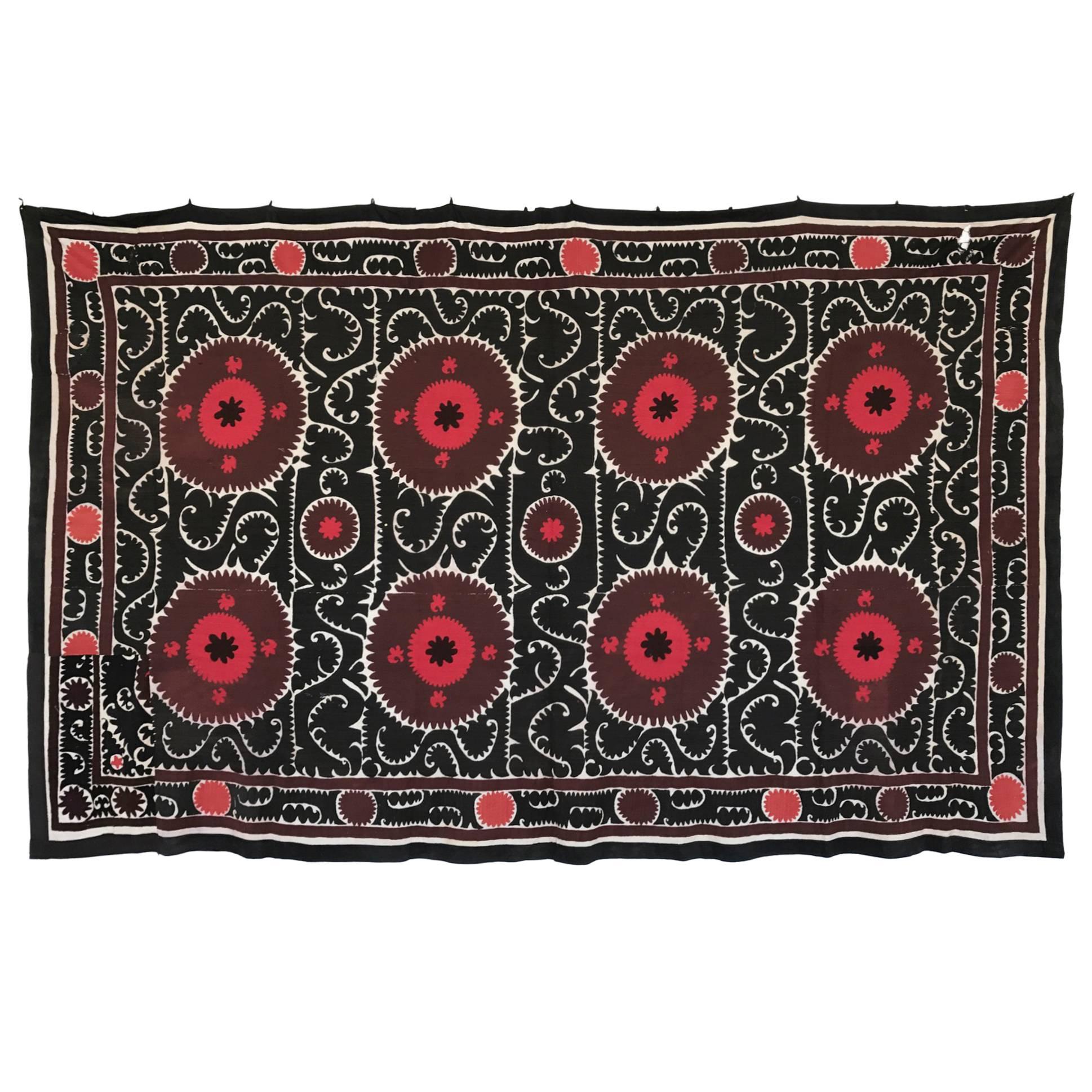 Large Vintage Uzbek Suzani Blanket or Tapestry