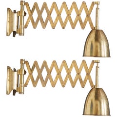 Pair of Italian Brass Extendable Library Lamps