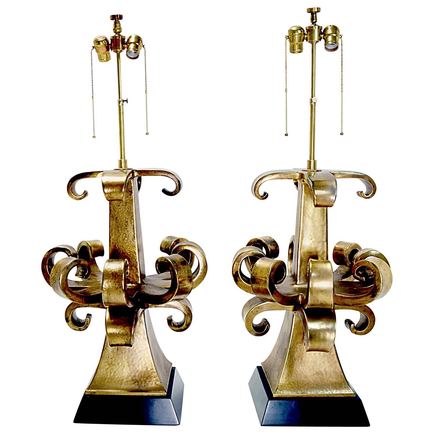 Rare Pair of Gold Italian Zanuso Lamps