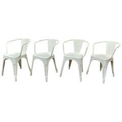Set of Four Iron Vintage White Color Iron Tolix Chairs, circa 1950