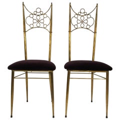 Pair of Italian Chiavari Neoclassical Chairs in Brass, circa 1950