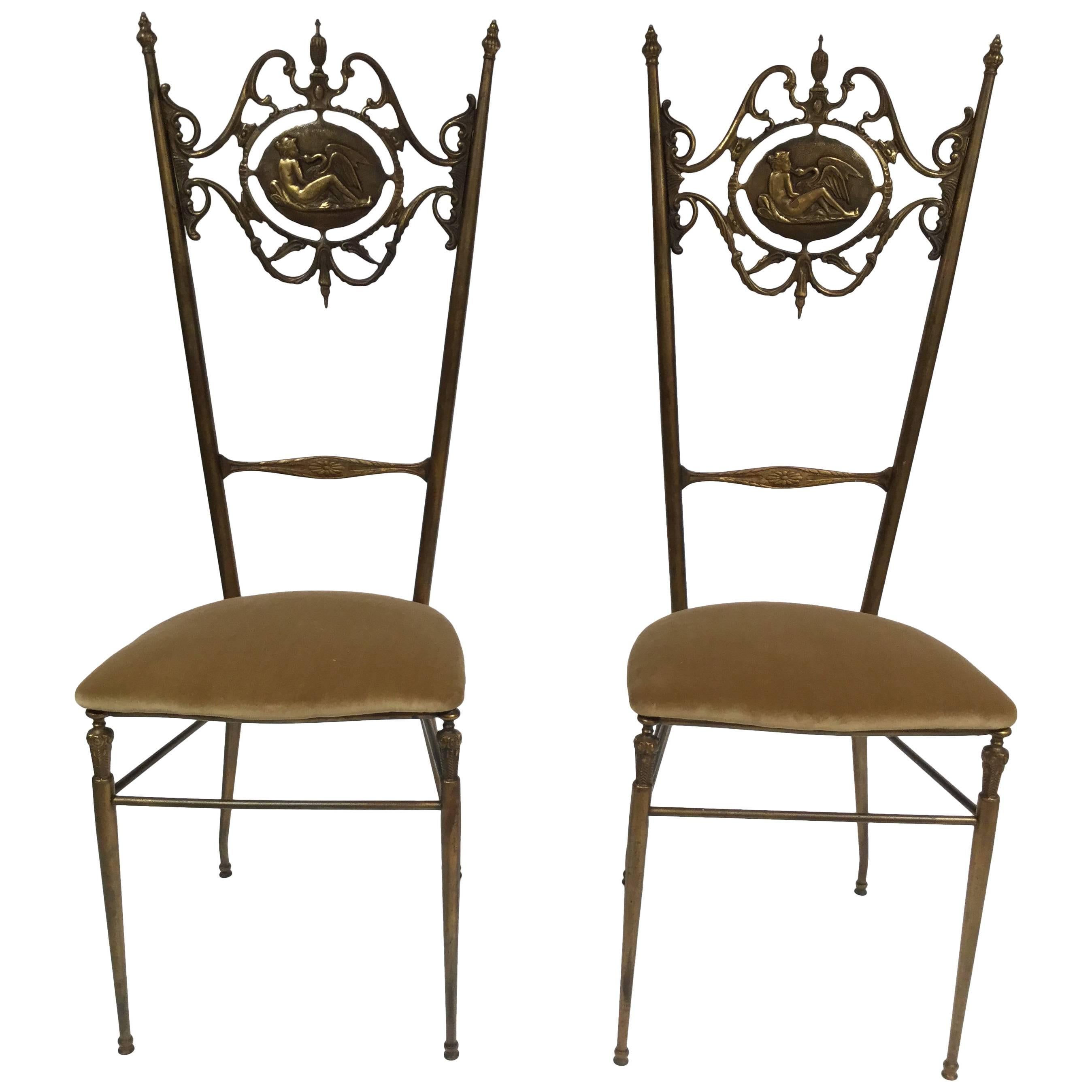 Italian Chiavari Neoclassical Brass Chairs, circa 1950