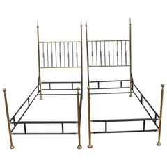 Pair of Twin Beds of the 1950s Brass Iron Parts Mid-Century Italian Design 