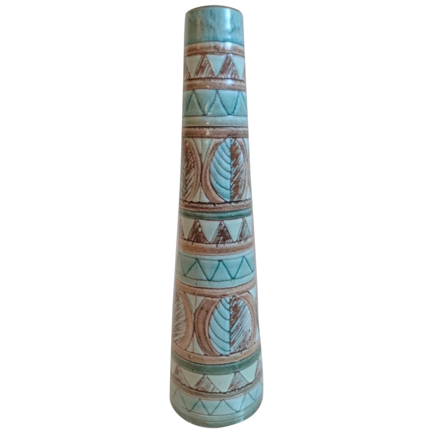 Mid-Century Tall Ceramic Vase by Laholm, Sweden