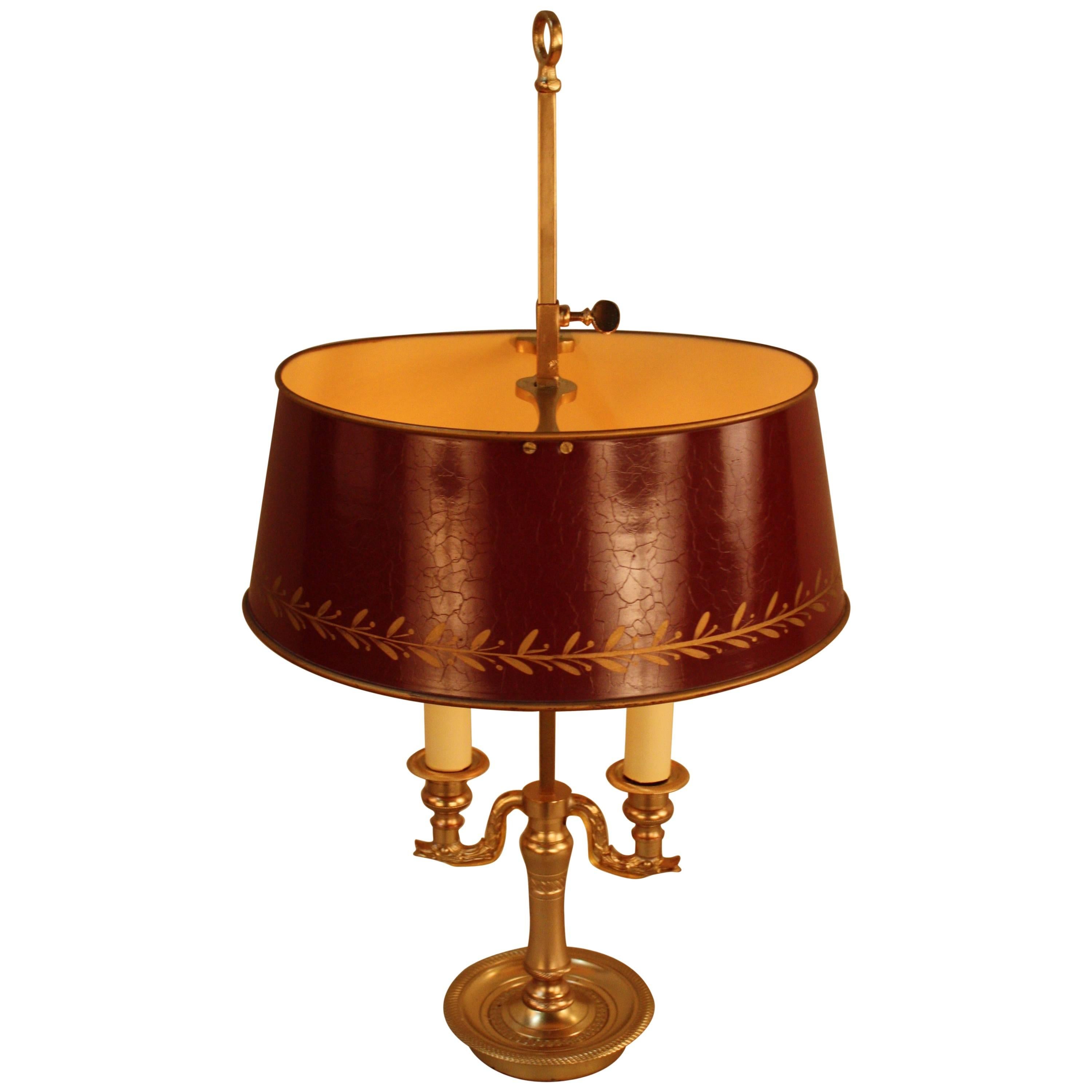 French Bronze Empire Style Bouillotte Table Lamp