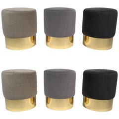 Set of Six Italian Low Stools Velvet and Brass Style of Milo Baughman circa 1980 4