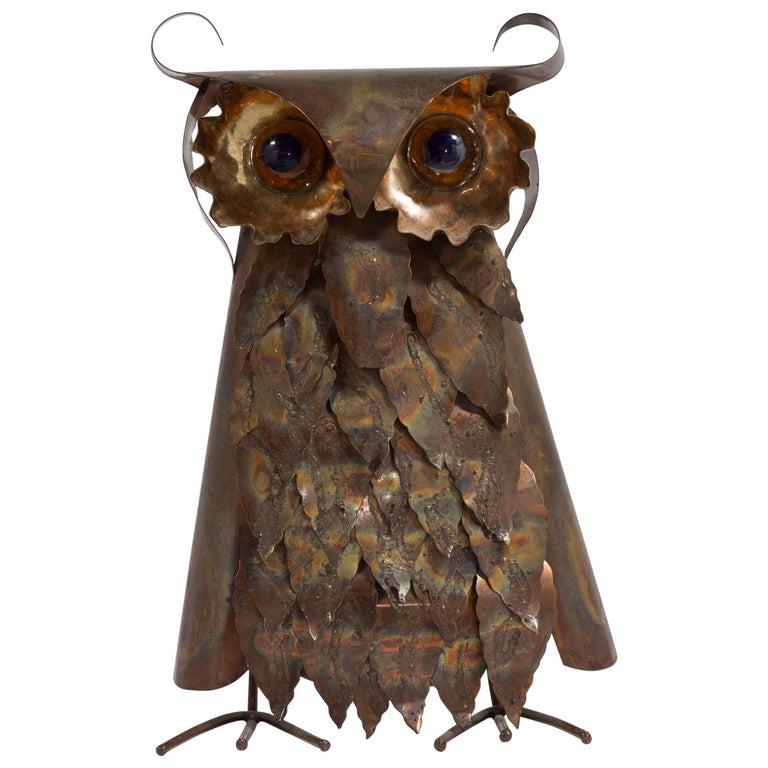 Brutalist Metal Owl Table Sculpture, 1960s For Sale at 1stDibs