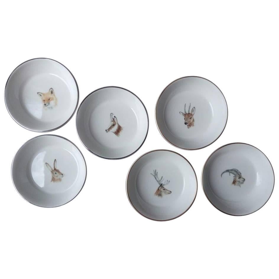  Set of Six Porcelain Dishes with Hunting Trophies Sofina Boutique Kitzbuehel For Sale