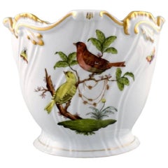 Herend, Flowerpot / Champagne Cooler in Porcelain, Hand-Painted with Birds