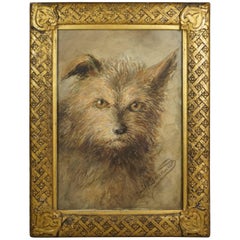 19th Century, Emily Barnard Watercolor Dog Portrait Norwich Terrier Art Nouveau