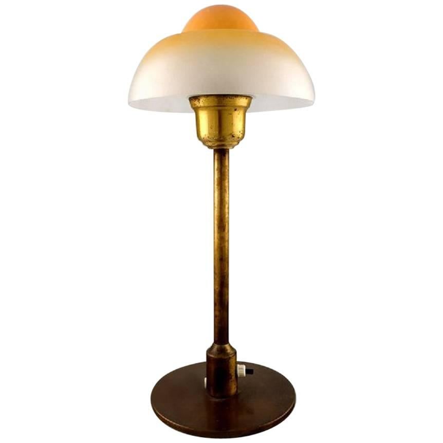 Fog 
Morup, Table Lamp in Brass, "Fried Egg" Screens in Glass