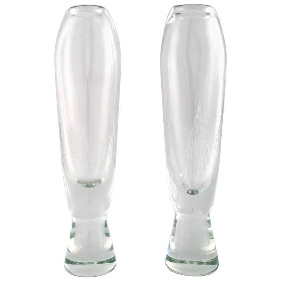 Pair of Large Orrefors Glass Vases, Stylish Swedish Design, 1950s-1960s For Sale