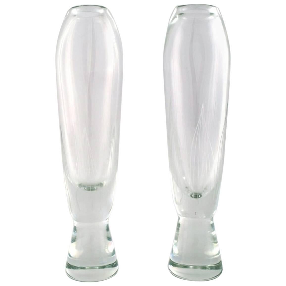 Paire de grands vases en verre Orrefors, design suédois élégant, années 1950-1960