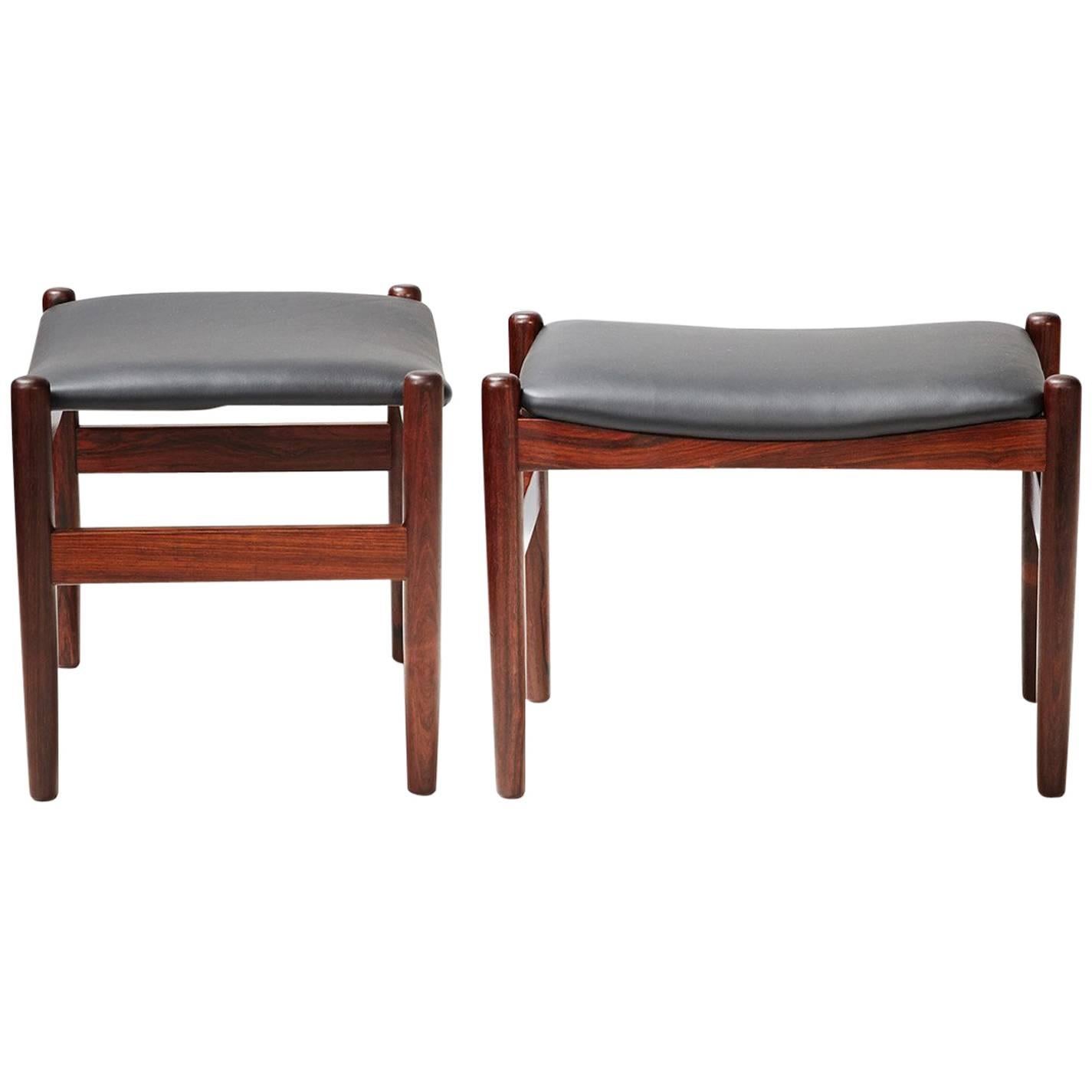 Rosewood and Leather Stools by Unknown Danish Designer, 1960s
