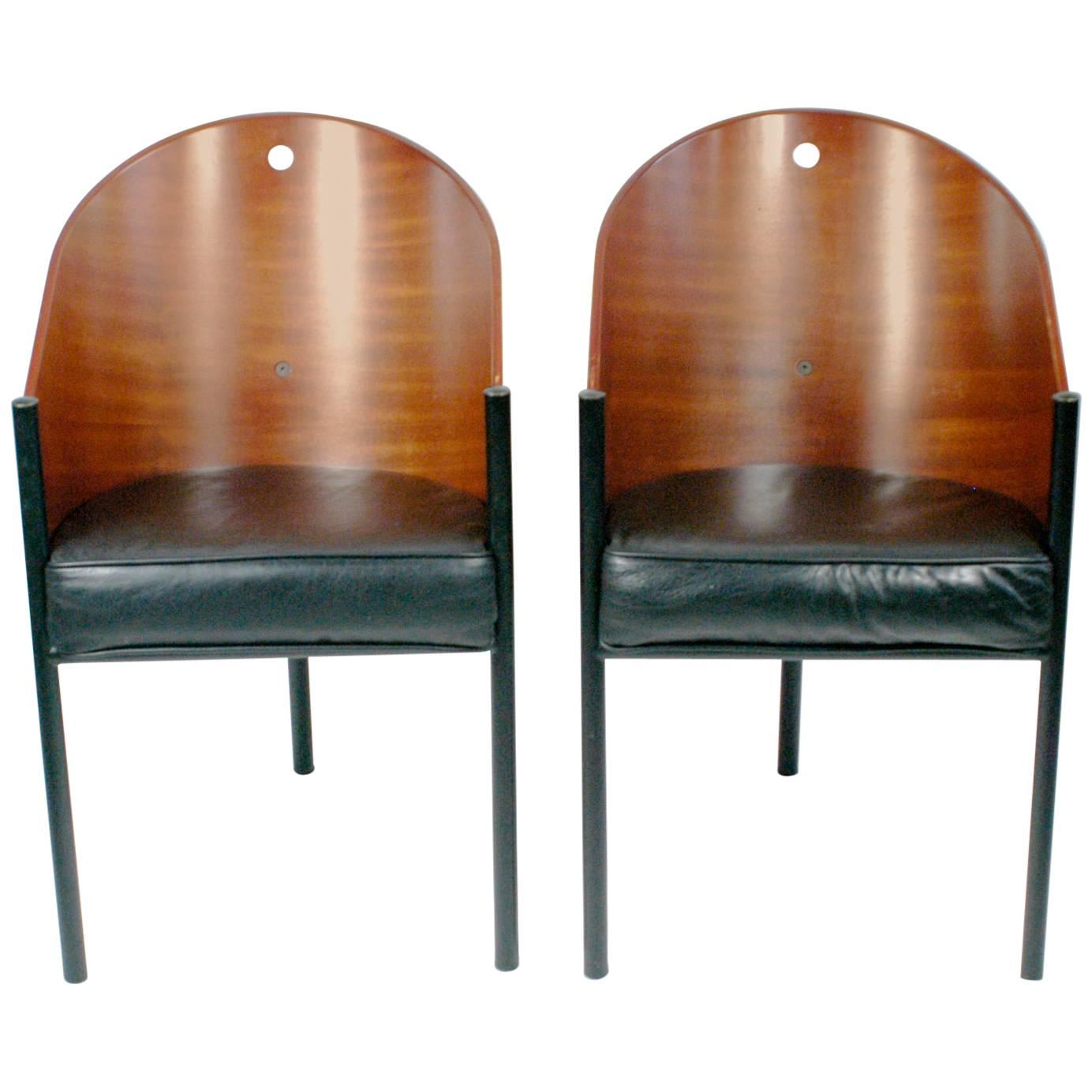  Brown mahogany and Black Leather Costes Chair by Philippe Starck