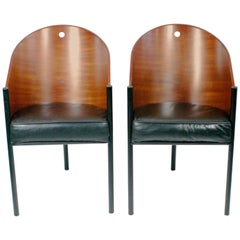  Costes-Stuhl aus braunem Mahagoni und schwarzem Leder von Philippe Starck