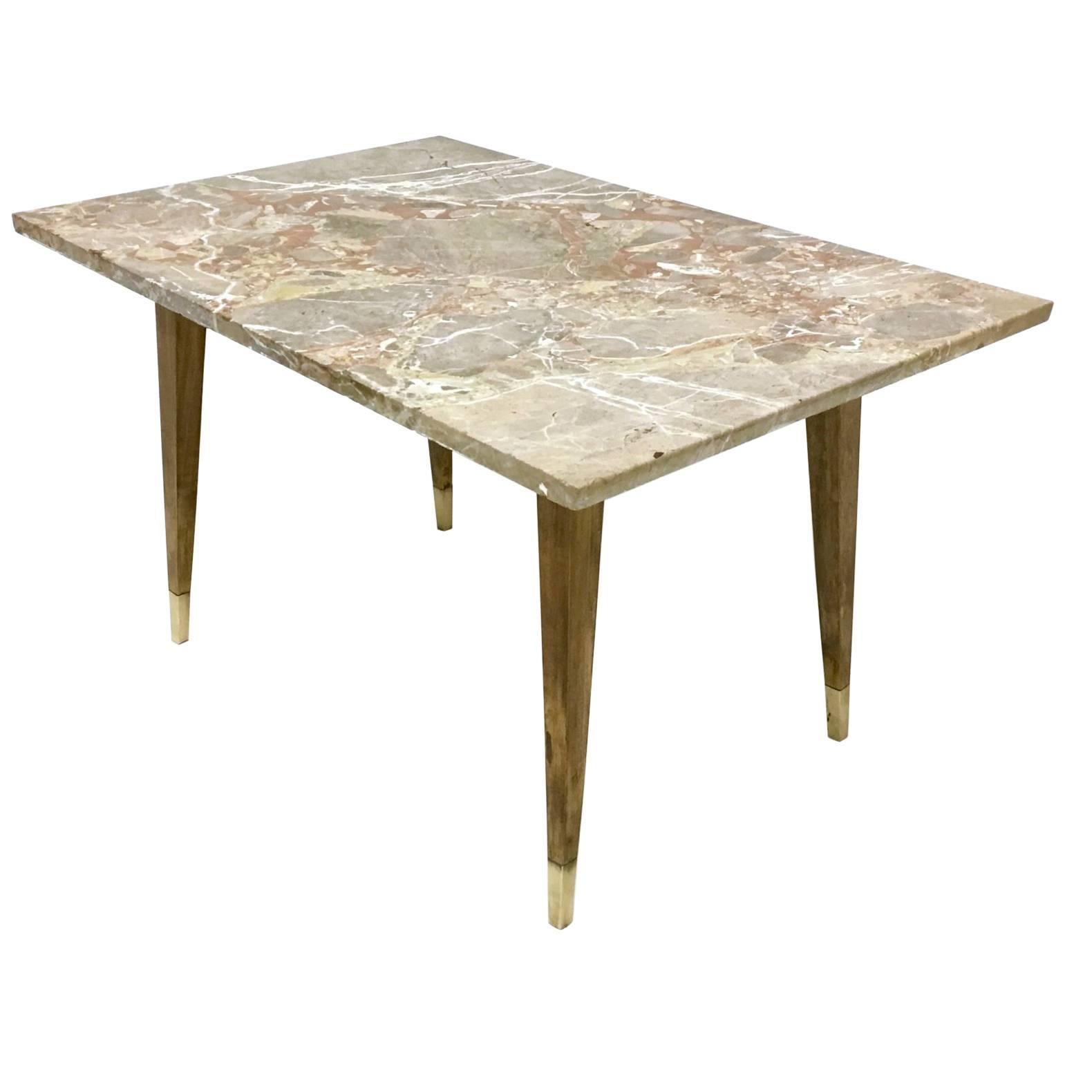 Beech Coffee Table with Marble Top in the Style of Gio Ponti, Italy, 1950s