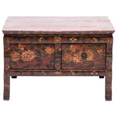 Low Tibetan Peony Table with Four Drawers, c. 1850