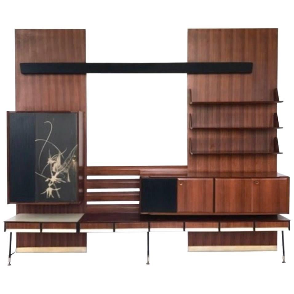 Midcentury Wooden Bookcase in the Style of Gio Ponti, Italy, 1950s
